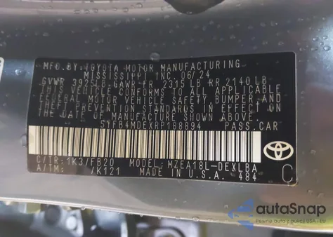 2024 Toyota Corolla Le z USA, uszkodzony, nr VIN 5YFB4MDEXRP188894